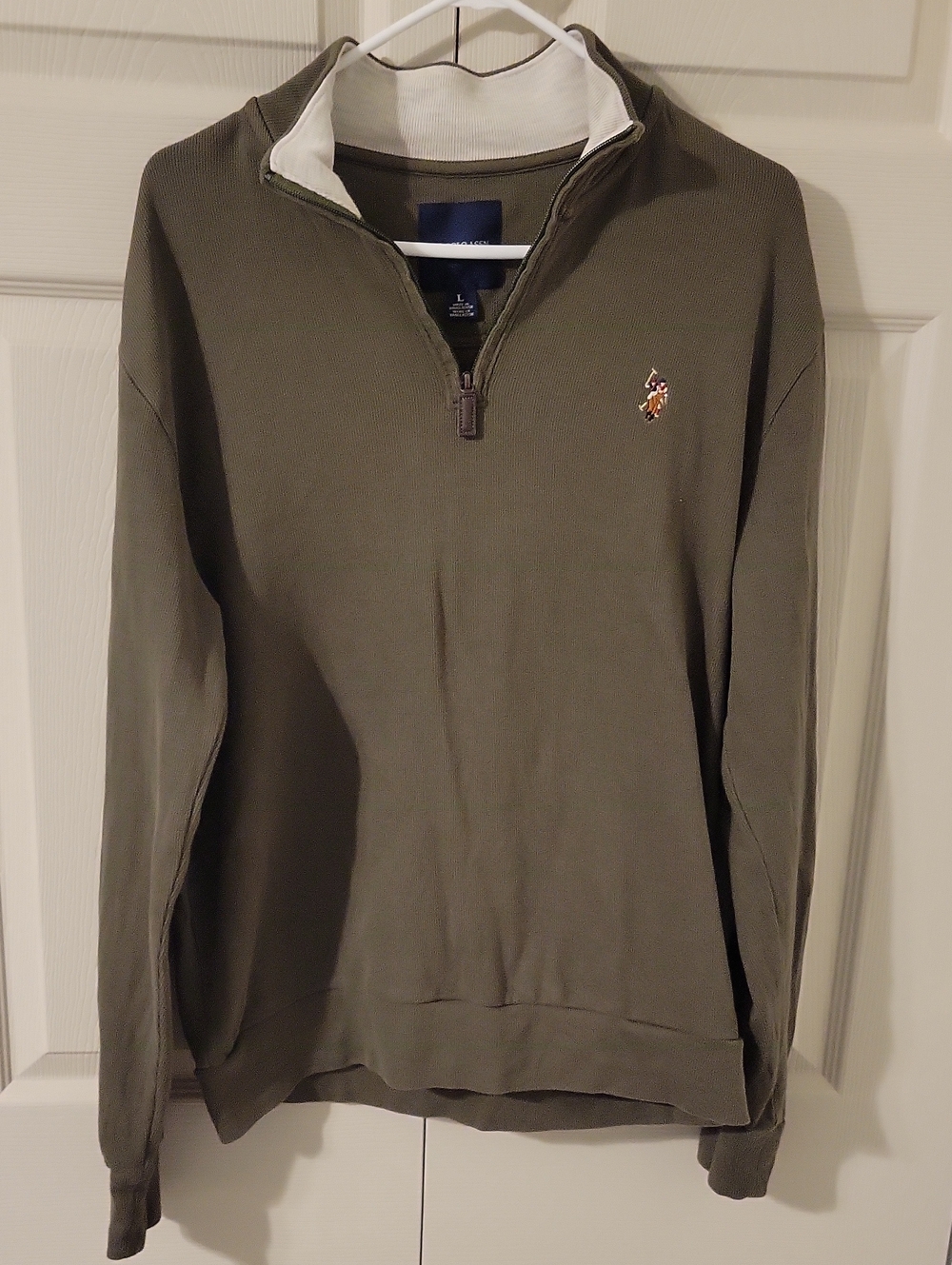 Polo by Ralph Lauren Olive Green Half-Zip Sweater with Cream Collar